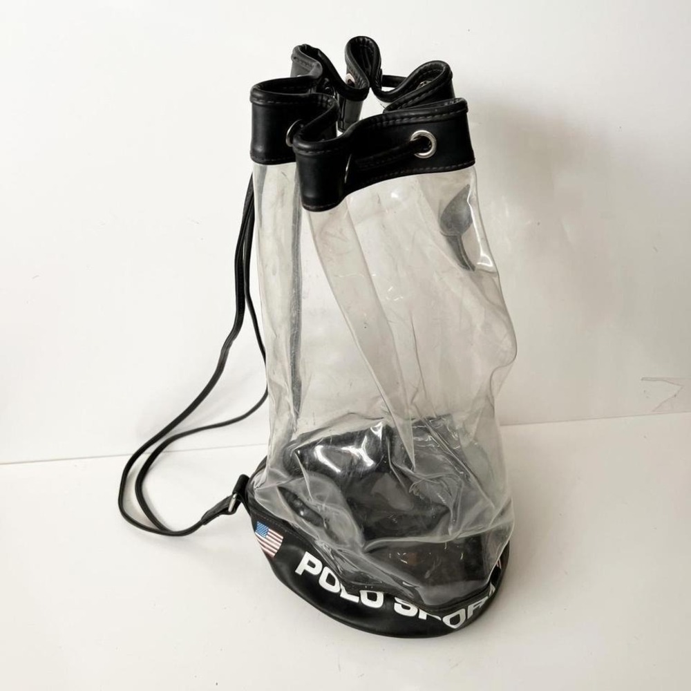 Vintage POLO SPORT Ralph Lauren Clear Vinyl Bucket Bag Drawstring Beach Flag - Picture 3 of 8